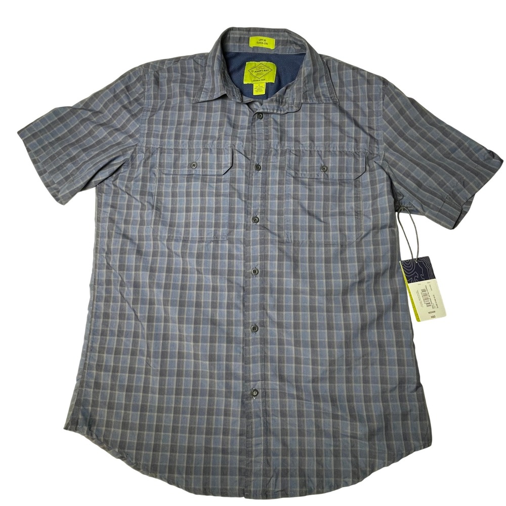 St John's Bay Terra-Tek Mens Medium Blue Plaid UPF 30 Quick Dry Hiking Shirt NWT